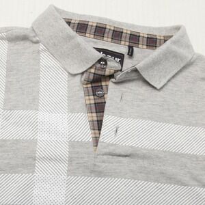 Barbour Blaine Polo Shirt Mens XL Gray Plaid Print Tartan Trim Short Sleeve